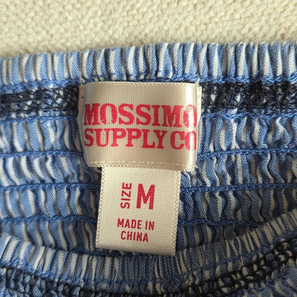 Mossimo Y2K Smocked Dress Size M Blue Striped Strapless Floral Cottagecore Rodeo